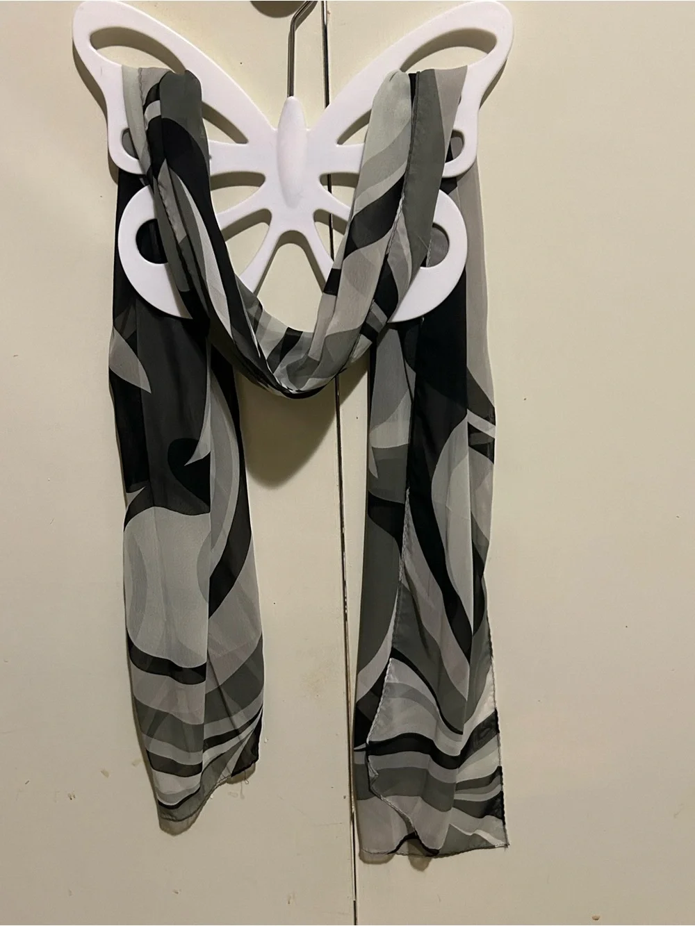Monochrome Abstract Sheer Scarf - Black & Gray
